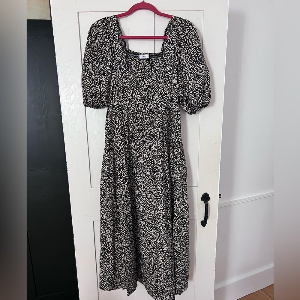 Mango Puff Sleeve Maxi Dress animal print size 6